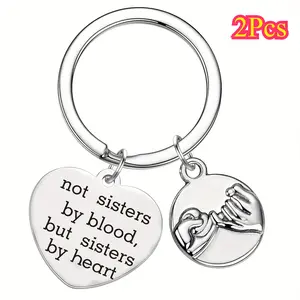 2Pcs Not Sisters By Blood But Sisters By Heart, Best Friends Keychain Birthday Gift For Best Friends, Sister In Law Gift Glass Design