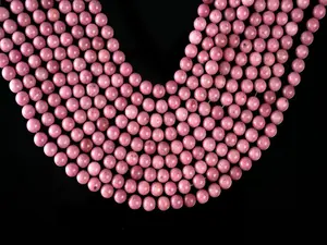 Natural Rhodonite Round Smooth Beads String, 15.5 Inches Long, 4/6/8/10 MM Sizes for Jewelry Making, Beads Making Crafts - AS & JG