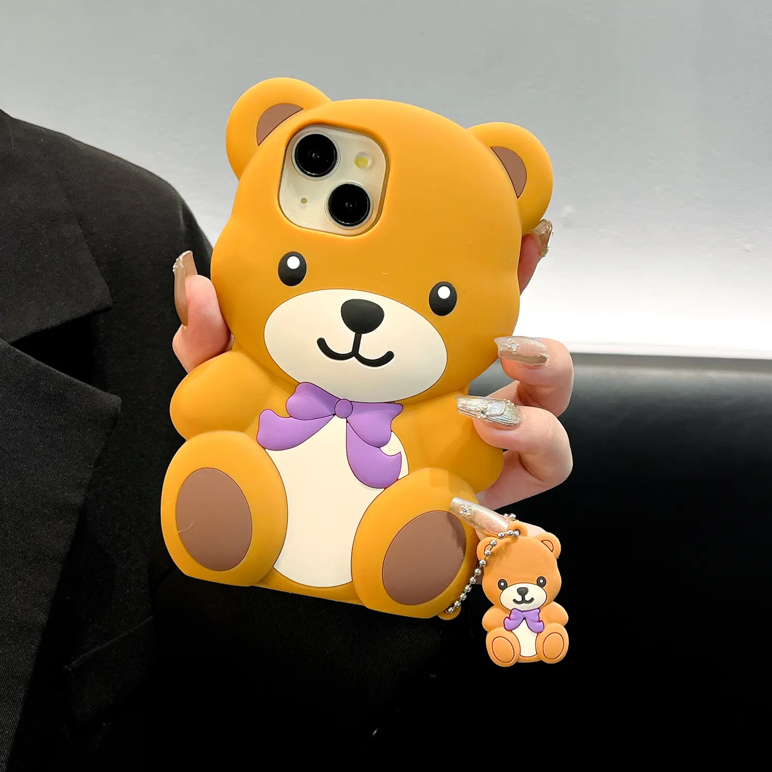 Cute Cartoon Bear Bow Phone Case for iPhone 16 Pro Max, Anti-Drop Soft Silicone Cover, Unique Design for Women, New Model 2023, Phone Accessory Compatible Casing