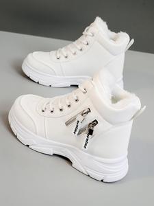 women's solid color lace up snow boots, casual warm ankle boots for winter, female all-match round toe boots for daily wear