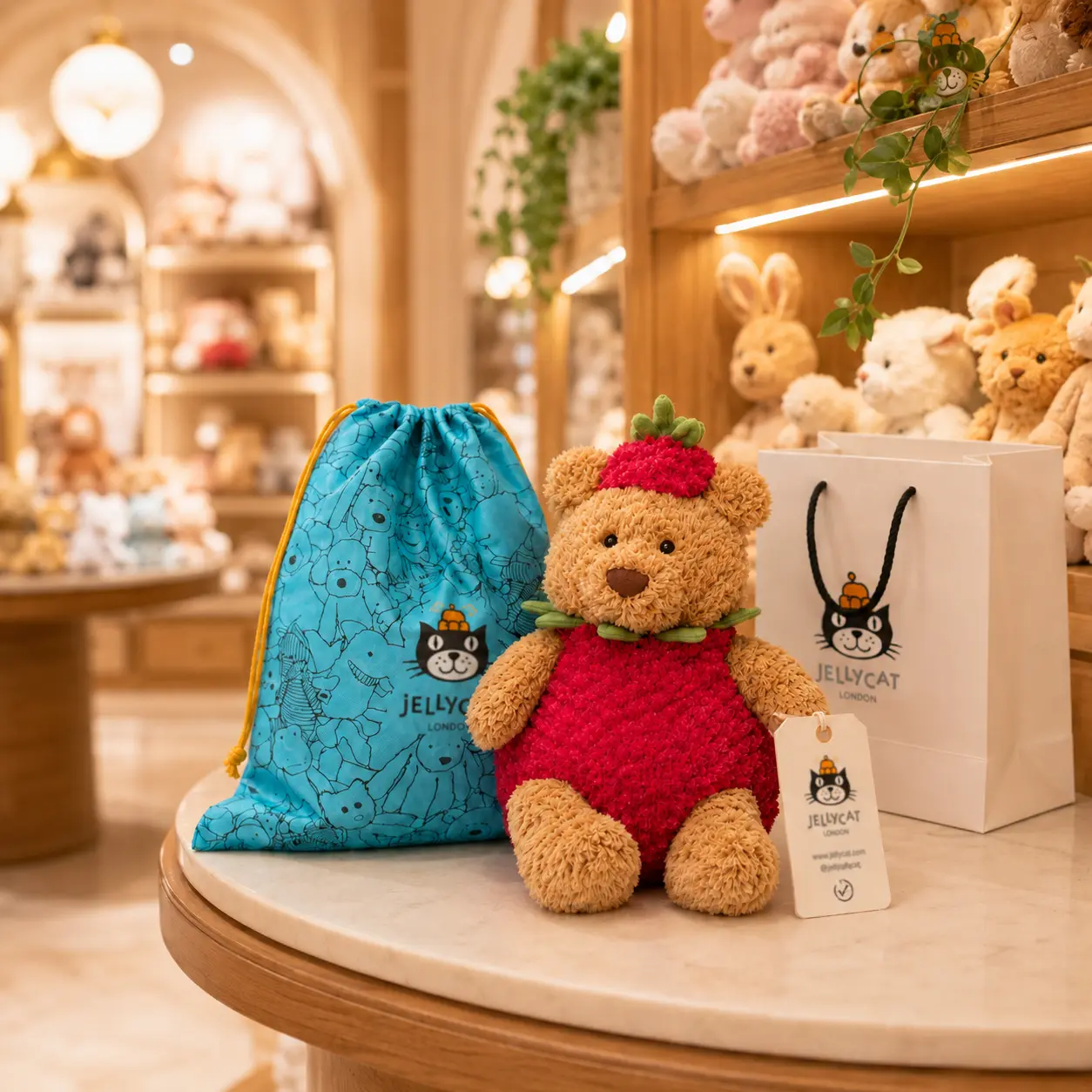 Jellycat Bartholomew Bear Strawberry Plush, Cute Strawberry Teddy Bear Stuffed Animal, Soft Cuddly Collectible Toy, Birthday Gift for Her