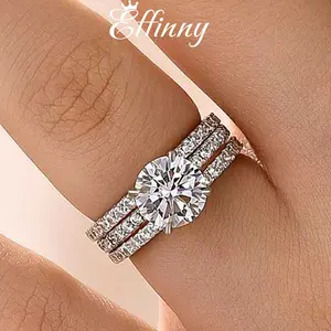 Effinny 2.0ct Round Cut 3PC Cubic Zirconia Wedding Ring Set, 925 Sterling Silver Women's Promise Ring, Stackable Ring for Women Outdoorfun, Engagement Ring Set, Wedding Promise Rings