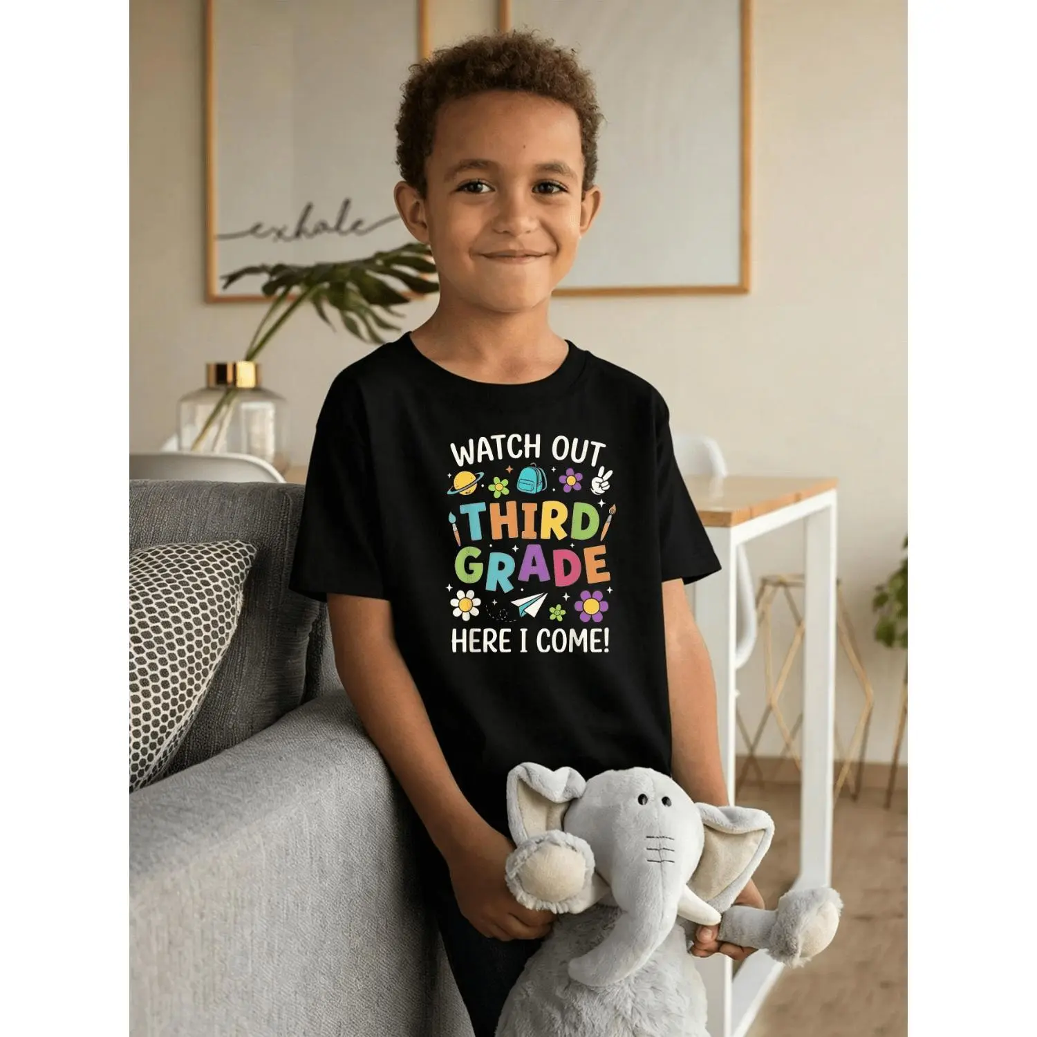 Kids Clothes Boys Back to School Third Grade Graphic T-Shirt Casual Soft Crew Neck Short Sleeve Tee Boys Clothes Colorful Cute Stationery Planet Print Shirt for Boys Summer Daily Wear