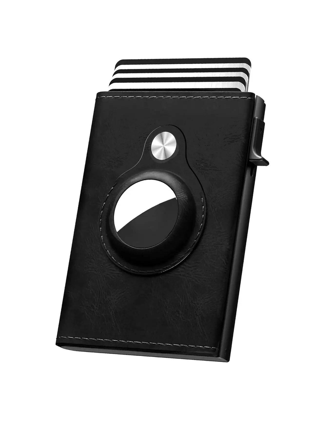 Solid Color Men's Automatic Pop-up Card Wallet, Plaid Pattern Card Holder for Men, Minimalist Style Business Card Holder Pop Wallet