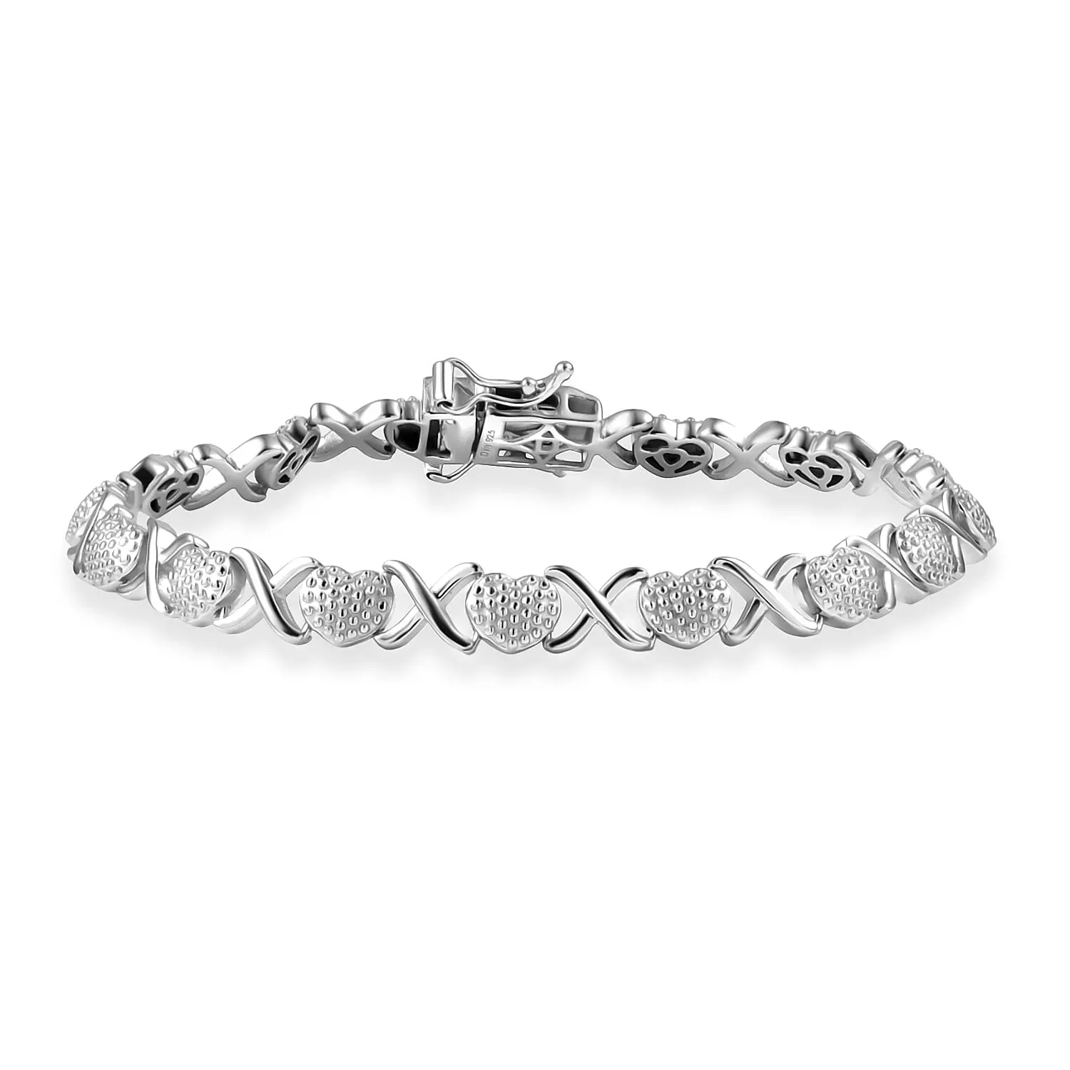 D'Joy XOXO Heart Bracelet in Rhodium Over Sterling Silver (7.25 In) 14.25 Grams