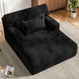COPIAE Oversized Corduroy Chaise Lounge Chair, Plush Upholstered Sleeper Chair with Back & Throw Pillow for Living Room, No Assembly Required summervibes