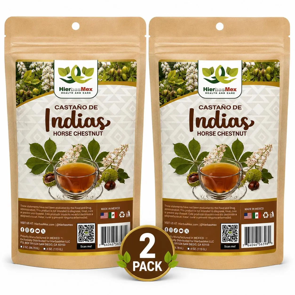 2 Pack Castano de Indias Castaño Horse Chestnut Herb Herbal Tea 4 oz.-113g Natural Mexican Herb Hierba Wild Crafted