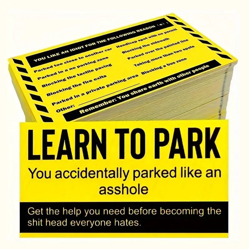 Learn To Park Car Warning Card, 50pcs/pack Violation Parking Warning Card, Practical Car Warning Card For Daily Use