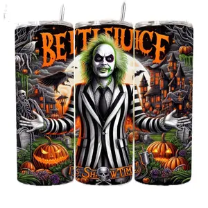 Beetle Juice Halloween 20oz Tumbler - It's Show Time Character Design - Slim Insulated Tumblers with Colorful Cups - Stylish Drinkware