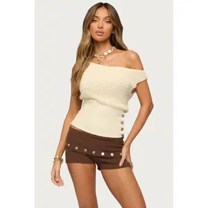 Buttoned Off Shoulder Crochet Top