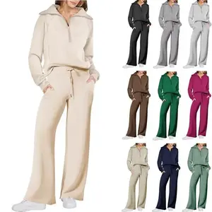 Autumn Winter Casual Sports Suit Long Sleeve Zipper Sweatshirt Wide Leg Pants 2 piece set denim matching sets women sweatsuit set outfit matching sets loungesetwomen comfort sweat set plus size 2 piece sets outfit sets Womenswear Gamis Clothes Basic