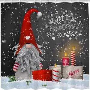 Christmas Gnome Snowflake Shower Curtain, Let It Snow Merry Bright with Candles Winter Holiday Bathroom Decor, 72x72 Inches