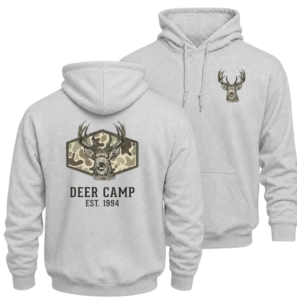 Deer Hunting Camo Graphic Hoodie, Outdoorsman Wilderness Pullover with Pocket