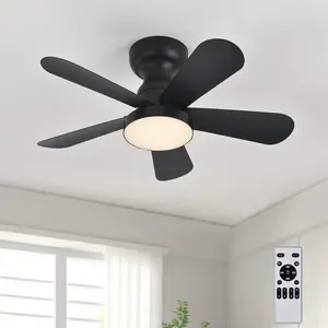 Ceiling Fan with Lights: 28-Inch Flush Mount Fan with Light and Remote - Low Profile Ceiling Fans Reversible Quiet DC Motor for Bedroom Living Room Indoor Outdoor Home Lighting