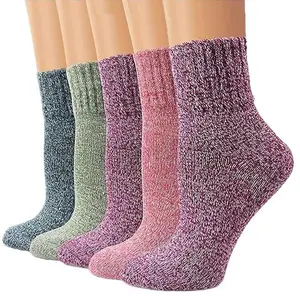 JointlyCreating Women's Wool Socks Winter Boot Socks Stocking Stuffers Gifts Warm Crew Hiking All Seasons Plain Pattern 5 Pairs Pack