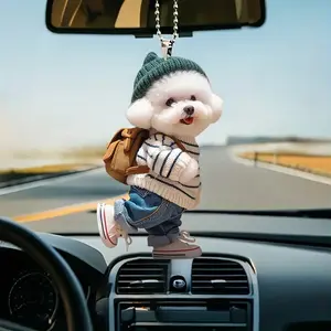 New 2D Cross-border Creative Puppy Man Backpack Pendant Acrylic Car Pendant Cute Teddy Dog Key Accessories Keychain Kawaii Keychain Lanyard