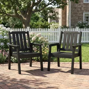 23.9" Wide HDPE Patio Dining Chairs Set of 2, 650LBS Weight Capacity All-Weather Outdoor Armchair with Slatted Seat, Heavy Duty Modern Backyard Furniture for Garden, Poolside & Deck