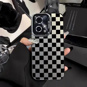 Fashionable Black Checkered Phone Case Shockproof Phone Cover for Galaxy A11/A12/A32/A33/A35/A50/A15/A13/A20/A21S/A23/A24/A25/A30S/A31/A52/A53/A54/A55/S10+/S20Ultra/S21Fe/S22/S23/S24/S24Plus/M10S/M12/Note 20 Ultra/A70/A71/A72/A03/A05S/A10S