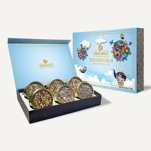 Discover Calm Herbal Tea Gift Set Box, 6 Premium Tisanes in Golden Tin Caddies