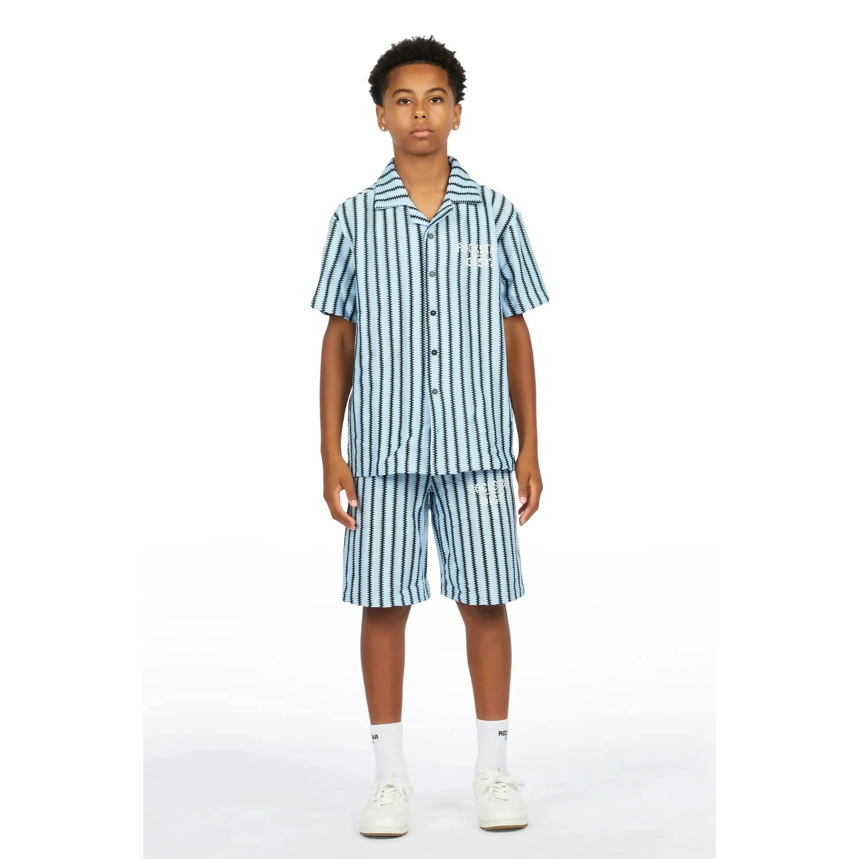 Boys Gerald Black/Light Blue Button Down Shirt/Short Set