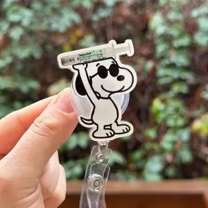 Cartoon Dog with Dilaudid Syringe- Nurse badge reel, RN, MD, pharmacy, healthcare, work accessory