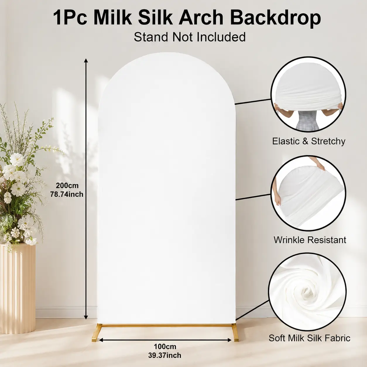 7.2FT Stretchy Elegant White Ivory Arch Backdrop Stand Cover, Party Decorations Banners Accessory for Wedding Ceremony Photo Booth, Birthday Event
