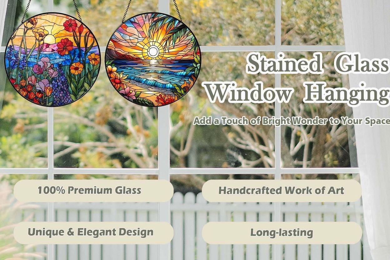 Wildflowers Stained Glass Suncatcher: Hanging Window Decor, Colorful Indoor Suncatcher, Unique Gift for Women