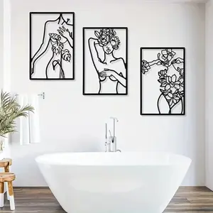 CIFbuy Minimalist Abstract Line Wall Art Metal Decor Woman Drawing Home Living Room Bedroom Bathroom