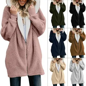 Autumn and Winter New Hooded Zip-Up Cardigan Wool Jacket, Plush Sweater