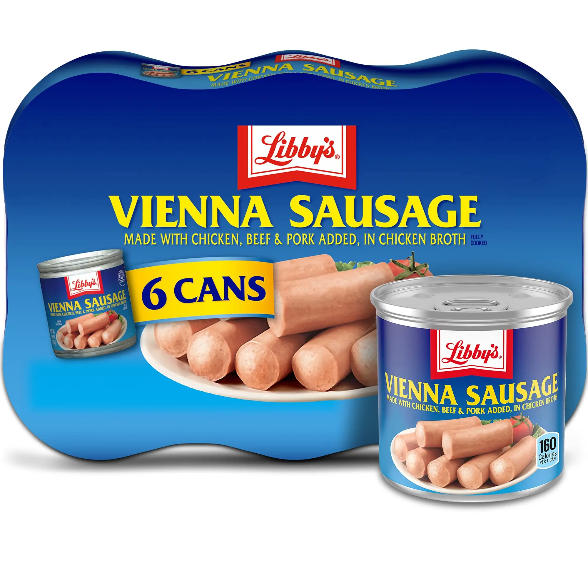 Ambient Ready-to-Eat Vienna Sausage in Chicken Broth, 6-Pack Canned High-Protein Meat, 4.6 oz Pantry Food for Snacks, Camping