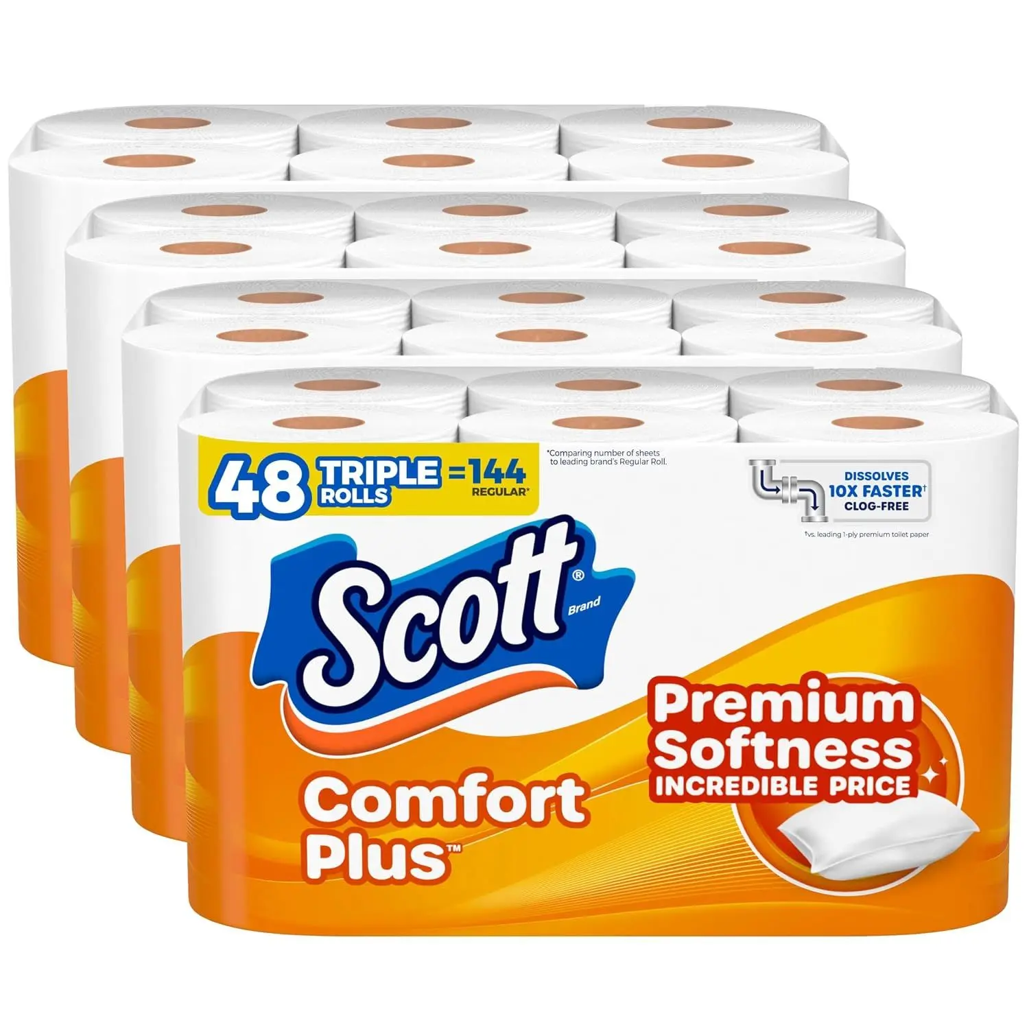 Scott ComfortPlus Toilet Paper, 12 Triple Rolls, 231 Sheets per Roll, Septic-Safe, 1-Ply Toilet Tissue