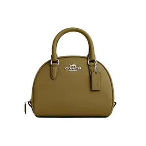 Coach Sydney Crossgrain Leather Crossbody Bag for Women, Minimalist Clamshell Style in Brown