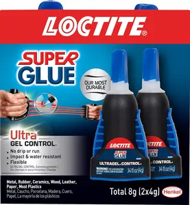 Henkel Loctite Super Glue Ultra Gel Control (2 Pack) – Clear, Quick-Dry, Strong Adhesive for Plastic, Wood, Metal, Crafts & Repirs