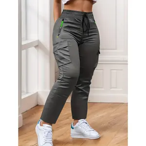 Women's high waisted cargo jogging pants with zipper pockets - elastic waist sports pants, suitable for gym, travel, hiking, and casual streetwear, lightweight elastic sports sweatpants, sports and leisure clothing