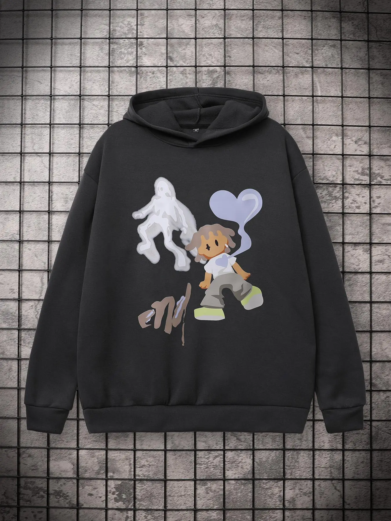 Men's Cartoon Print Graphic Hoodies, Drippy Outfits, Casual Hooded Sweatshirt, Teens Men's Clothes for Spring & Fall, Going Out Outfit