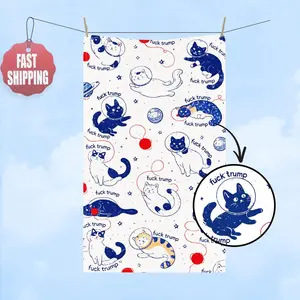 Subtle F*ck Trump Cat Hand Towel, Funny Political Towel, Retro Kitten Kitchen Towel, Liberal Gag Tea Towel,Bathroom Decor,Elon Sucks Protest