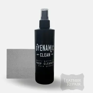 DyeNamic Clean Luxury Leather Cleaner - Mild Stripper for Prep & Repair - Multi-Material Prep Cleaner with Scuff Pad - 8oz Bottle