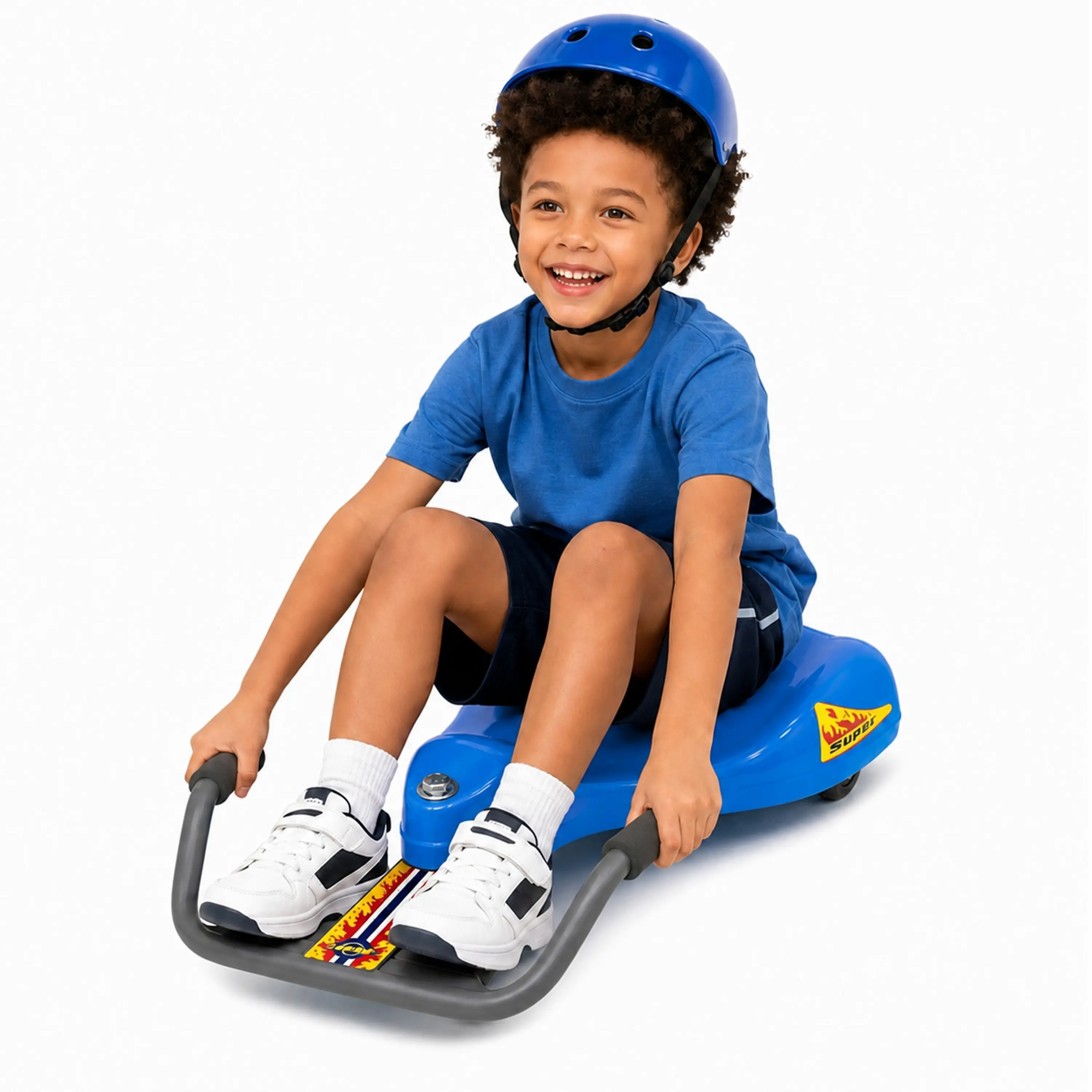 Kids Hand-Powered Sit-Skate Ride-On Toy, Side-to-Side Handle Steering, No Pedals or Batteries, for Smooth Hard Surfaces, Blue