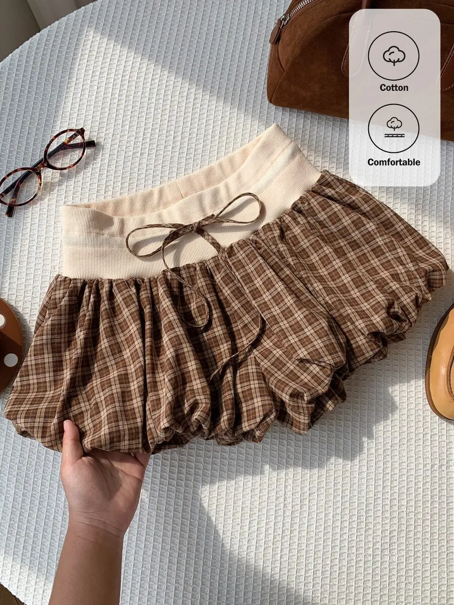 OFF x Women's Summer Casual Plaid Patchwork Shorts 2000s Style Office Outfits For Women