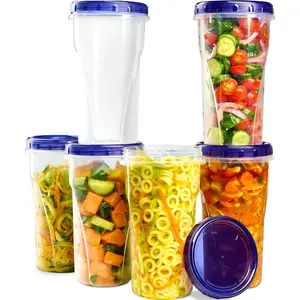 6 Pack Twist Cap  Storage Containers with Blue Screw on Lid- 48 oz  Meal Prep Containers - Large Freezer Containers Microwave Safe Blue Plastic  Storage