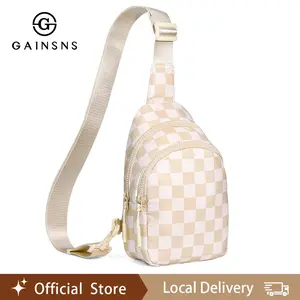 GAINSNS Fashion Checkerboard Plaid Checkered Chest Sling Bag, Double Pockets Fanny Packs, Crossbody Shoulder Backpack with Adjustable Shoulder Strap, Lightweight Travel Hiking Casual Daypack Unisex
