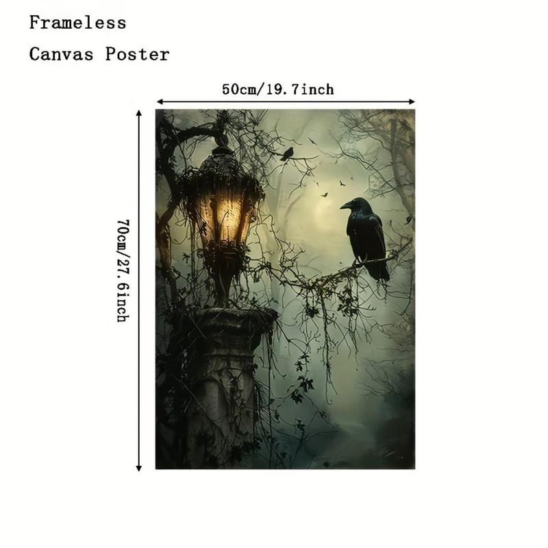Gothic Raven and Lantern Wall Art Canvas Print - Frameless Oil Painting Style Poster for Home, Office, Living Room, Bedroom Decor Artistic - For Art Lovers & Gothic Decor Enthusiasts - Perfect Gift for Halloween & Home Decor Decoration Ornaments Photo
