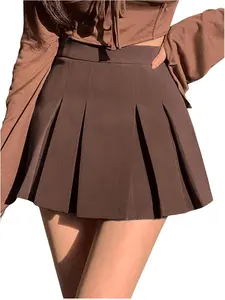 Women's Pleated Skirt High Waisted A Line Casual Mini Skirts with Zipper Soft Stretch Fabric for Travel & Party