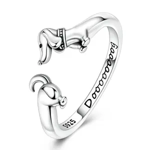 LAZA Adjustable Dachshund Ring for Women, 925 Silver Plated Open Band, Cute Wiener Dog Ring Engraved "Dooooooog", Pet Memorial Jewelry, Gifts for Dog Lovers Mom Grandma, Animal Lover Birthday