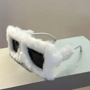Y2K Fashion Plush Oversized Gradient Glasses Novelty Fuzzy Party Club Eyewear for Men And Women Plastic Frame Hawaiian Theme Non-Fun Glasses for Festive Occasions