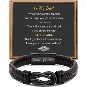 Gift for Men Infinity Bracelet for Men Dad Husband Boyfriend Son Grandson Brother Nephew Uncle Brown Braided Leather Forever Linked Together Stainless Steel Engraved with Love You Forever Jewelry 7.5|8.5|9 Inches