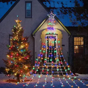 Multicolor 320-LED Christmas Ornaments Star String Lights - 13in Topper Star Waterfall Tree Lights with 8 Lighting Modes, Indoor Outdoor Decor for Holiday, Wedding