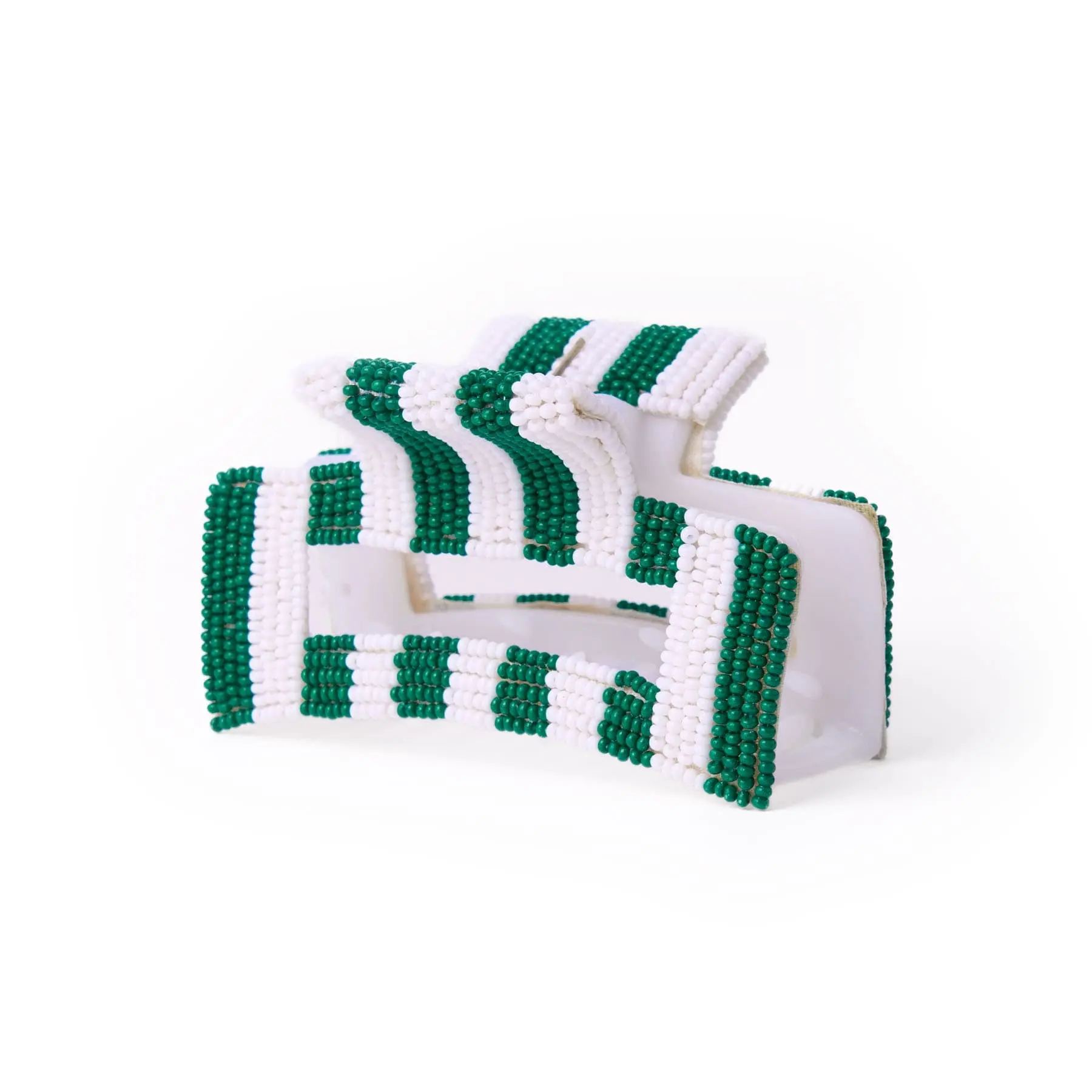 Game Day Striped Beaded Hair Claw Clip Green + White