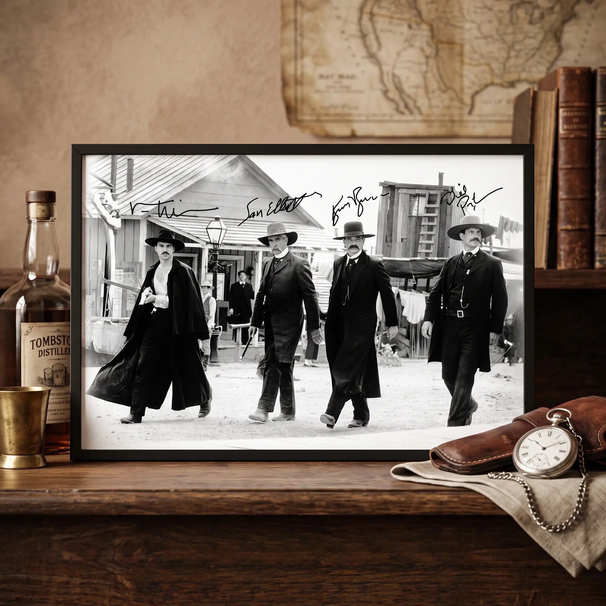 Vintage Tombstone Movie Graphic Canvas Print Poster - Wyatt Earp, Doc Holliday & Earp Brothers Walking Scene, Classic Western Art Decor for Fans of Classic Western Film, American Aesthetic Indoor Metal Wall Art (Bedroom, Living Room), 1-Frame, Collectible