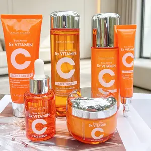 Unisex 6-Piece Vitamin C Facial Care Set for Adult Normal Skin - Face Care Products, Gentle Cleanser, Toner, Serum, Cream, Eye Cream, Travel-Size Daily Moisturizing Cleansing Kit